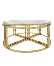 18H Gold Metal Pull-Out Coffee Accent Table with Glass Top and Storage, for Stylish and Functional Living Room Decor