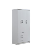 Hodedah 3-Door Armoire with 2-Drawers, 3-Shelves in White