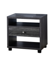 1 Drawer Wooden End Table with 2 Open Shelves, Gray