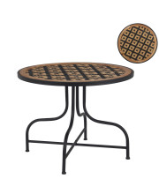 24 Inch Round Top Accent Table with Vinyl Weaving, Brown and Black
