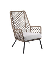 Marco Polo Indoor Outdoor Steel Lounge Chair with Truffle Rope and Grey Cushion