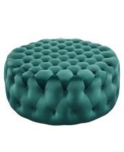 Amour Tufted Button Large Round Performance Velvet Ottoman