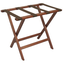 Wooden Mallet Deluxe Straight Leg Luggage Rack, Brown Straps, Mahogany