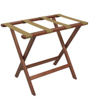 Wooden Mallet Deluxe Straight Leg Luggage Rack, Tan Straps, Mahogany